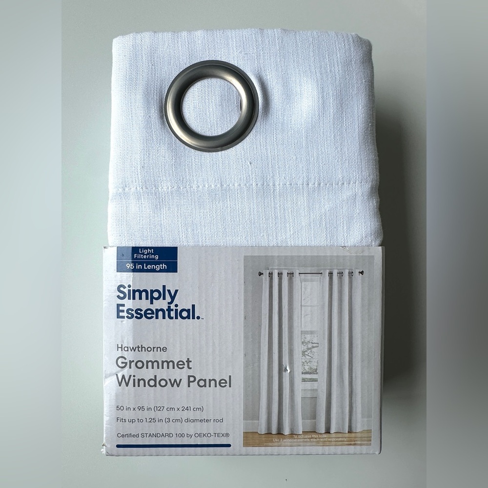 NEW Simply Essential Bright White Hawthorne Grommet Curtain Single Panel 50 x 95